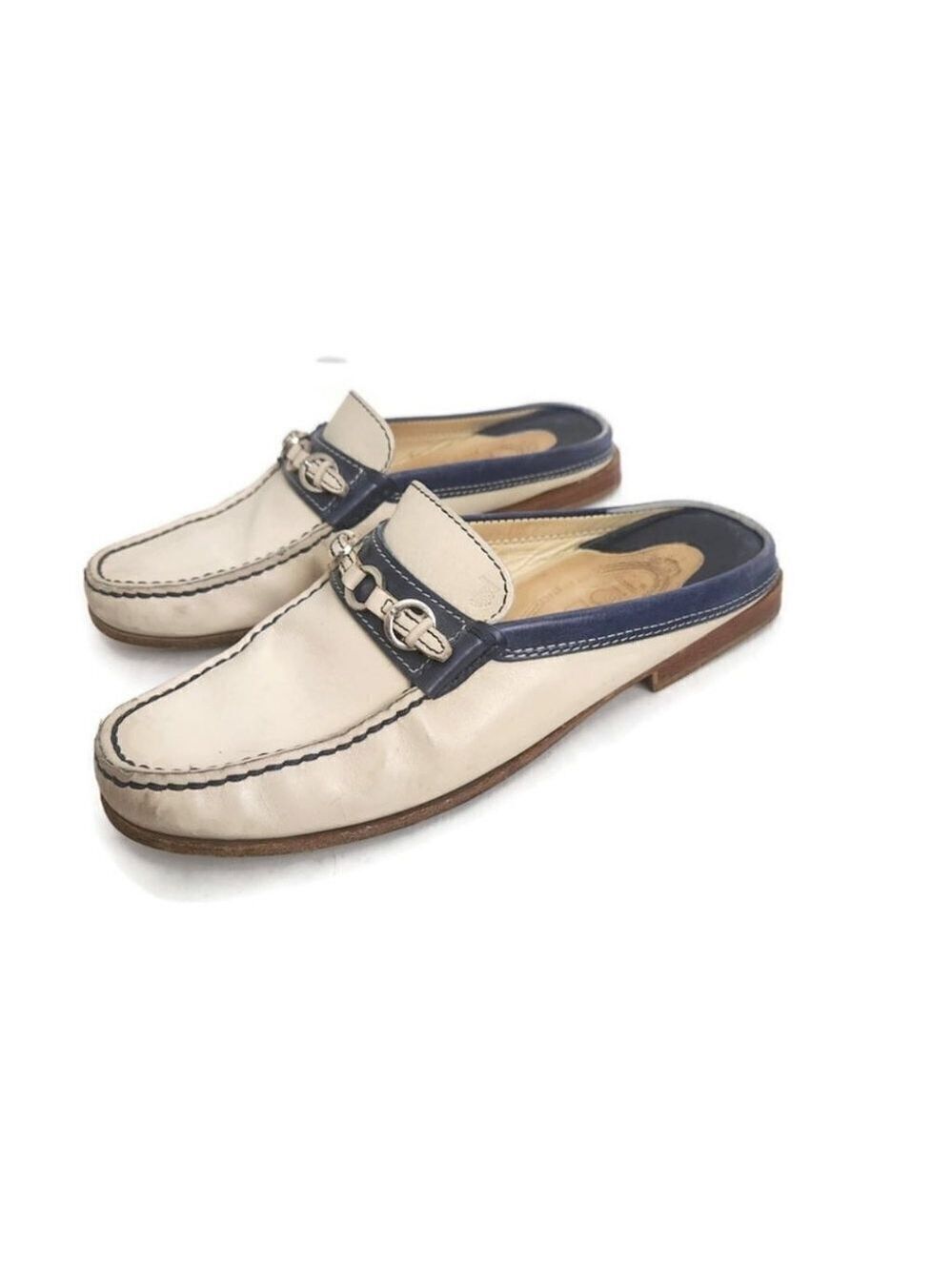 TOD'S | Leather mules navy cream sz 35